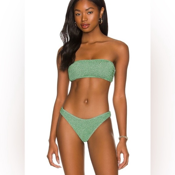 Beach Riot Emerald Kelsey Green Sparkly Glitter Bandeau Swim Bikini Top - Picture 9 of 13